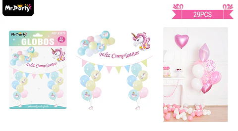 Set de globos látex con unicornio 29pcs