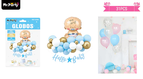 Set de globos látex baby shower azul 31pcs