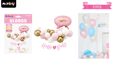 Set de globos látex baby shower rosado 31pcs