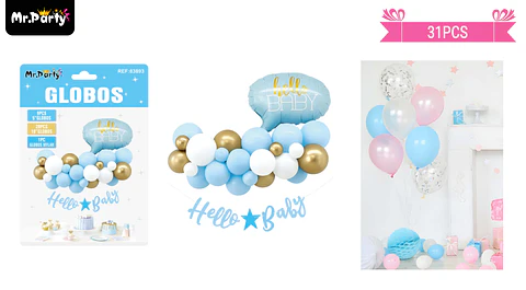 Set de globos látex baby shower azul 31pcs