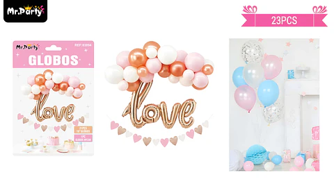 Set de globos látex con love rosado 23pcs