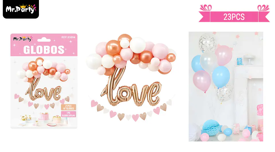 Set de globos látex con love rosado 23pcs 1