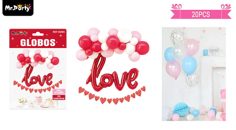 Set de globos látex con letra love rojo 20pcs
