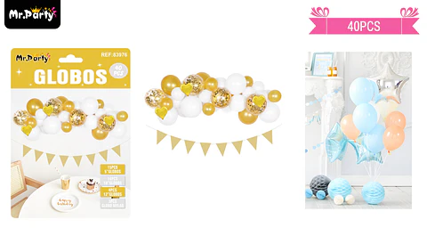 Set de globos látex blanco y dorado 40pcs