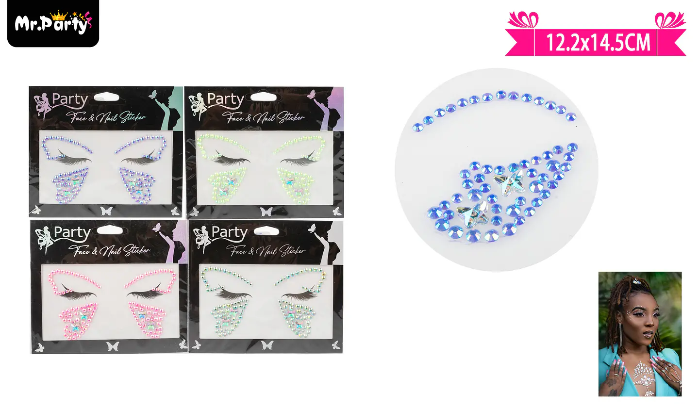 Pegatinas de diamante mariposa para rostro 12.2*14.5cm 1pcs Color Aleatorio 1