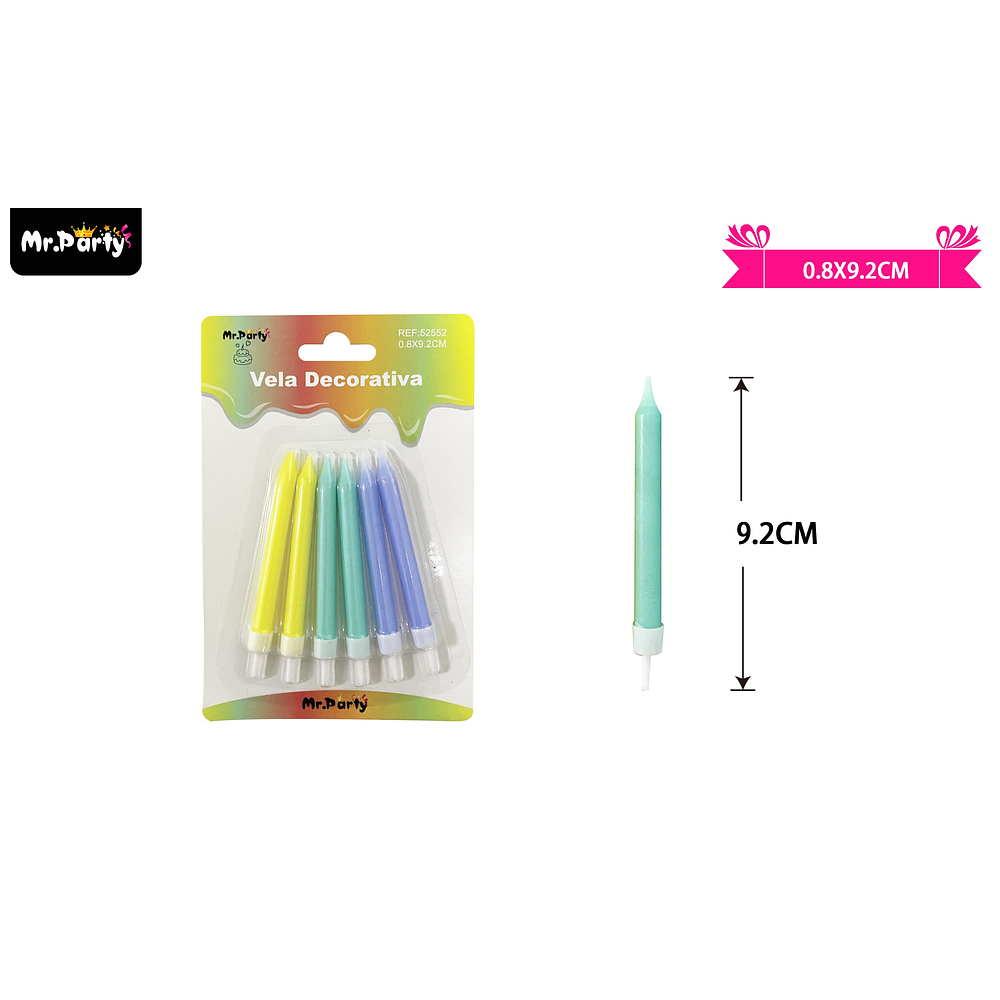 Velas multicolor 9.2cm 6pcs