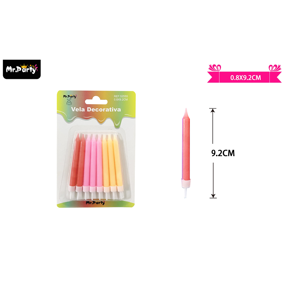 Velas multicolor 9.2cm 6pcs
