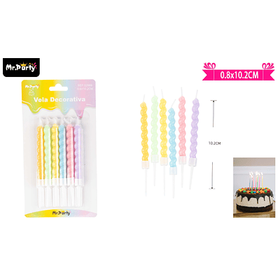 Velas espiral colores pasteles 10.2cm 6pcs