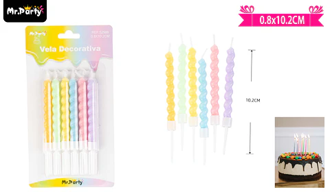 Velas espiral colores pasteles 10.2cm 6pcs