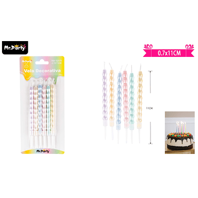 Velas espiral color pastel metálico 11cm 6pcs