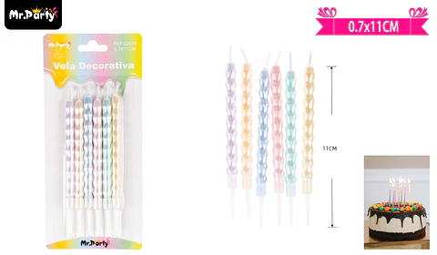 Velas espiral color pastel metálico 11cm 6pcs