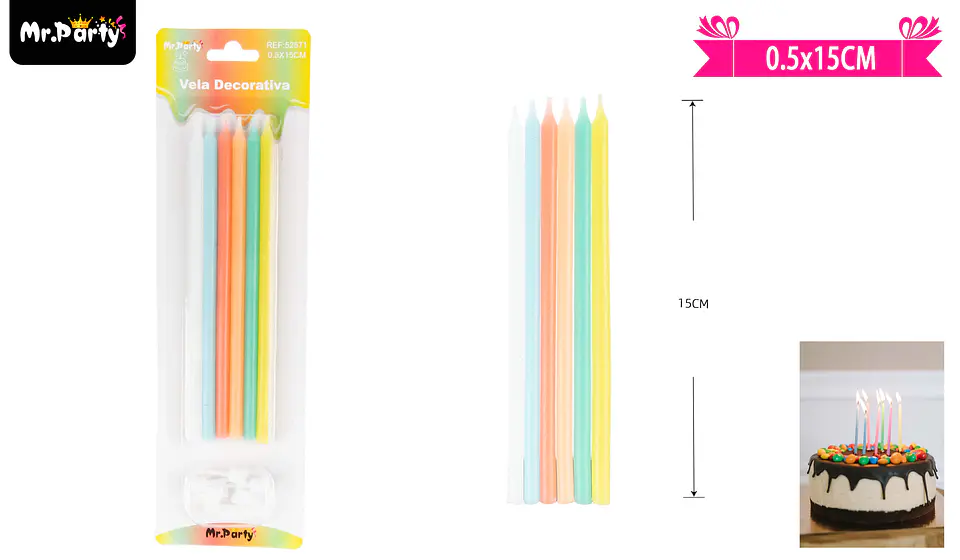 Set de velas multicolor 15cm 6pcs 1