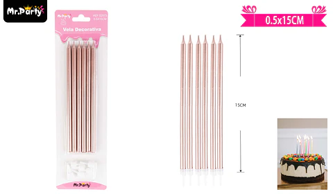 Set de velas rosado 15cm 6pcs