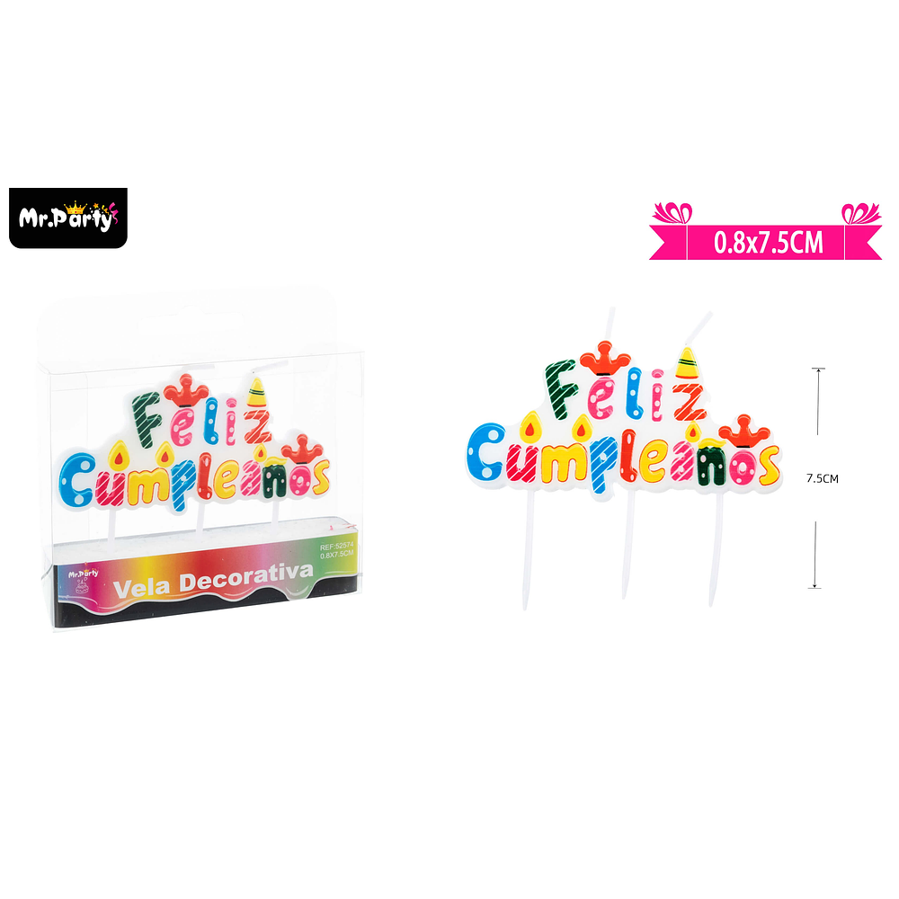 Vela feliz cumpleaños multicolor 7.5cm