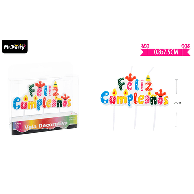 Vela feliz cumpleaños multicolor 7.5cm