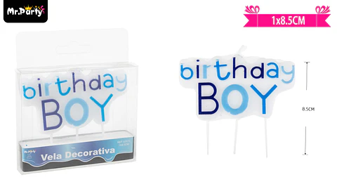 Vela feliz cumpleaños birthday boy azul 8.5cm