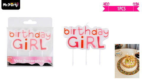 Vela feliz cumpleaños birthday girl rosado 8.4cm