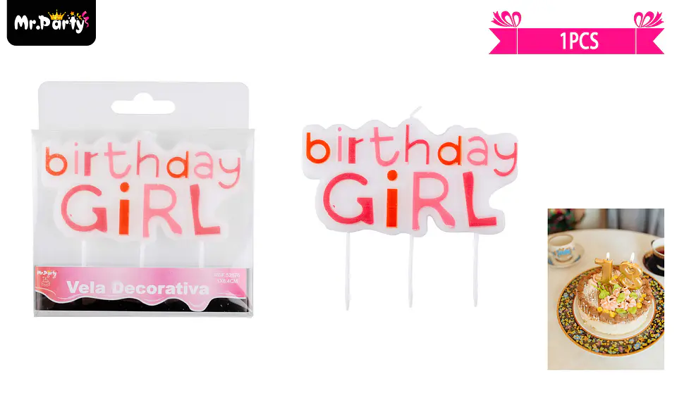 Vela feliz cumpleaños birthday girl rosado 8.4cm 1