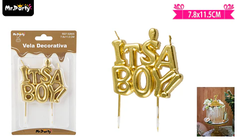 Vela dorado baby shower It's a boy 11.5cm