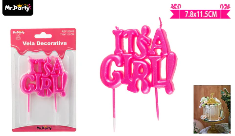 Vela fucsia baby shower It's a girl 11.5cm