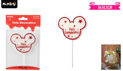 Vela de Mickey rojo feliz cumpleaños 10.5cm