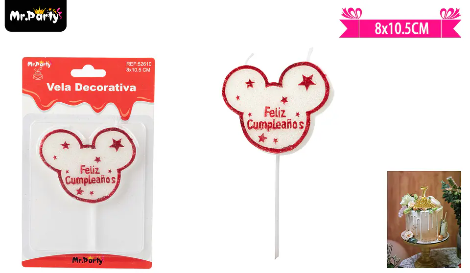 Vela de Mickey rojo feliz cumpleaños 10.5cm 1