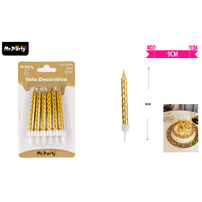 Velas espiral dorado metálico 9cm 6pcs