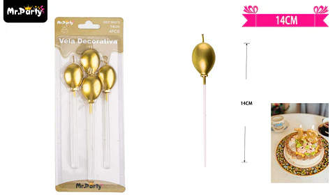 Velas de globos dorado metálico 14cm 4pcs