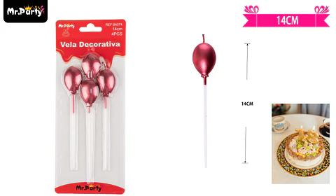 Velas de globos rojo metálico 14cm 4pcs
