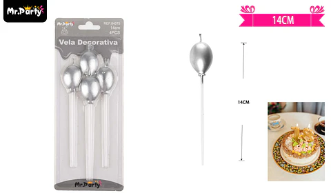 Velas de globos plateado metálico 14cm 4pcs