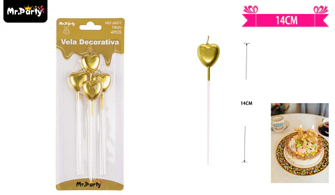 Velas de corazón dorado metálico 14cm 4pcs