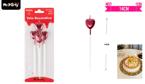Velas de corazón rojo metálico 14cm 4pcs