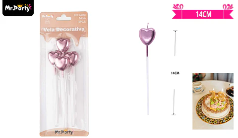 Velas de corazón color champagne metálico 14cm 4pcs