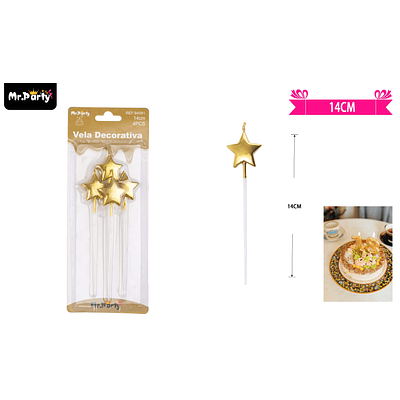 Velas de estrella dorado metálico 14cm 4pcs