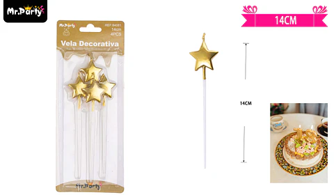 Velas de estrella dorado metálico 14cm 4pcs