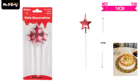Velas de estrella rojo metálico 14cm 4pcs