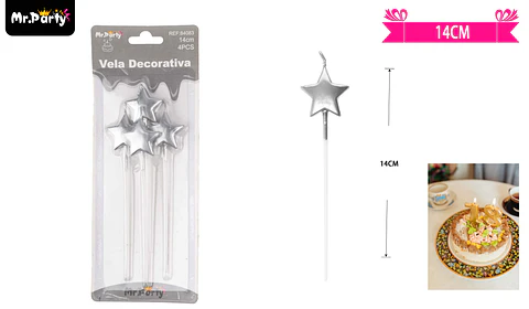 Velas de estrella plateado metálico 14cm 4pcs