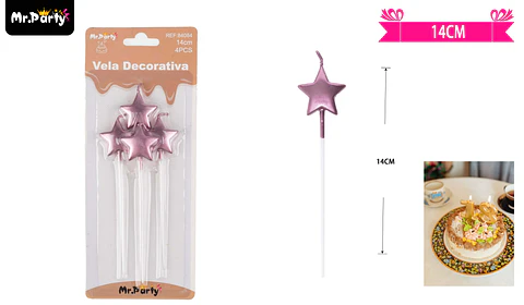 Velas de estrella color rosado metálico 14cm 4pcs