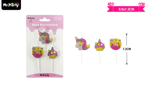 Velas de unicronio rosado 7.3cm 3pcs