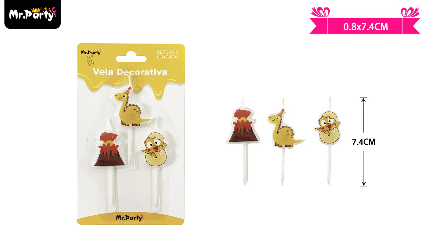 Velas de dinosaurios 7.4cm 3pcs 1