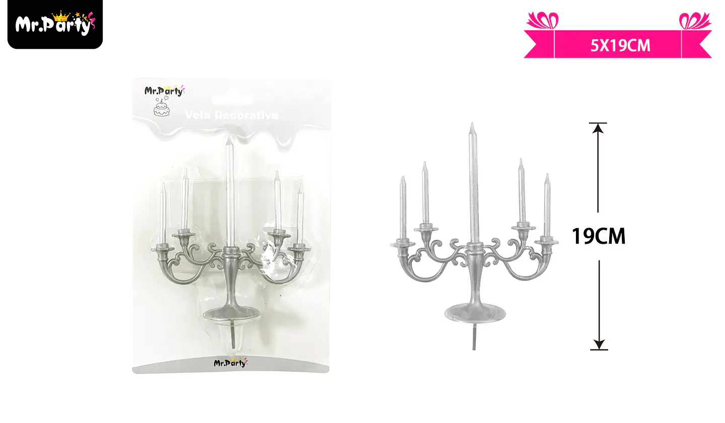 Velas candelabro plateado 5*19cm 5pcs 1