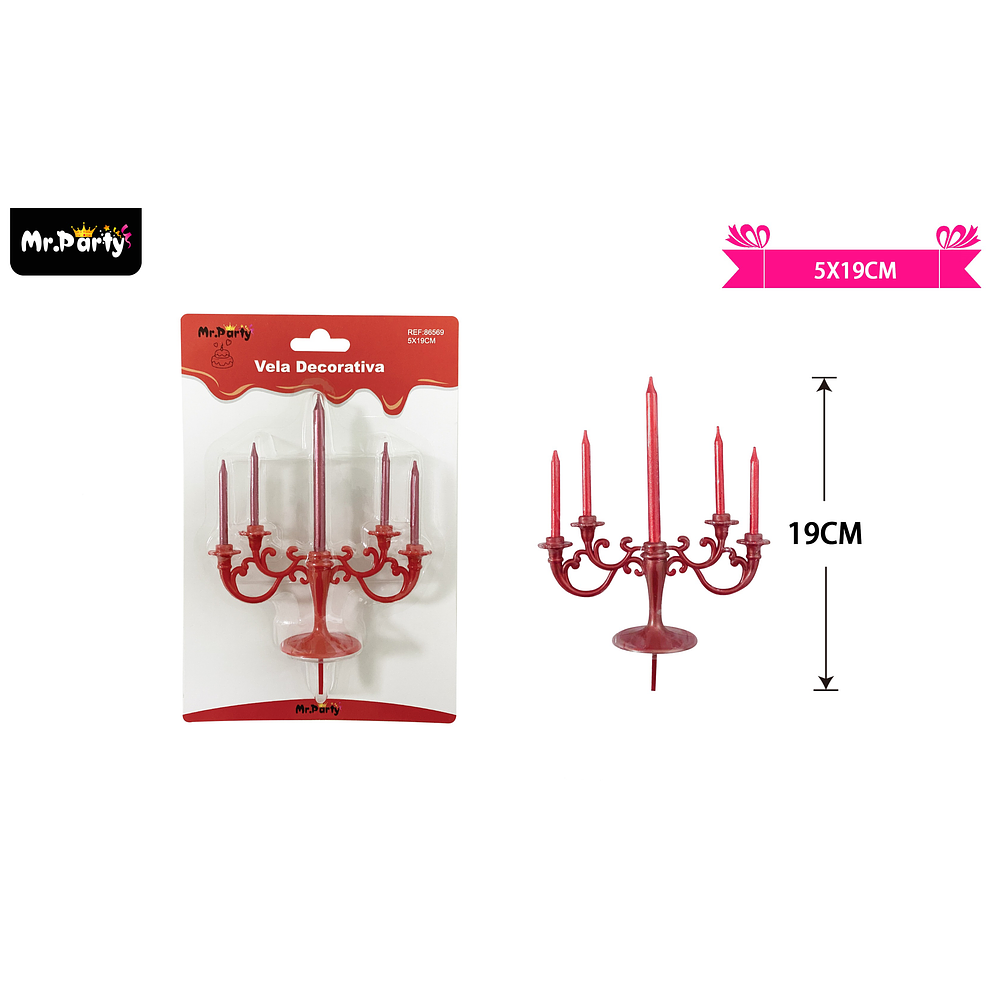 Velas candelabro rojo 5*19cm 5pcs