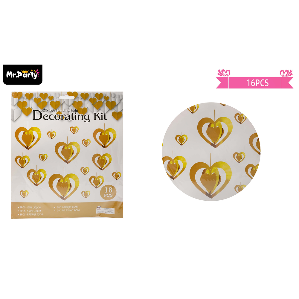 Colgante de corazón dorado 16pcs