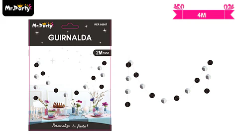 Guirnaldas plateado y negro 2m