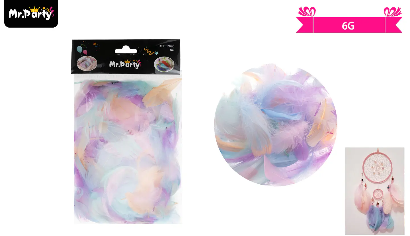 Plumas decorativas multicolor de pastel 6g 1