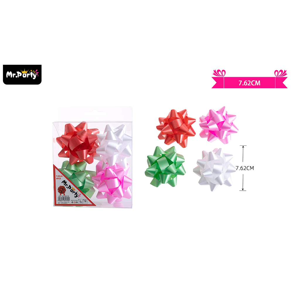 Lazos estrella para regalo colores surtidos 7.6cm 4pcs