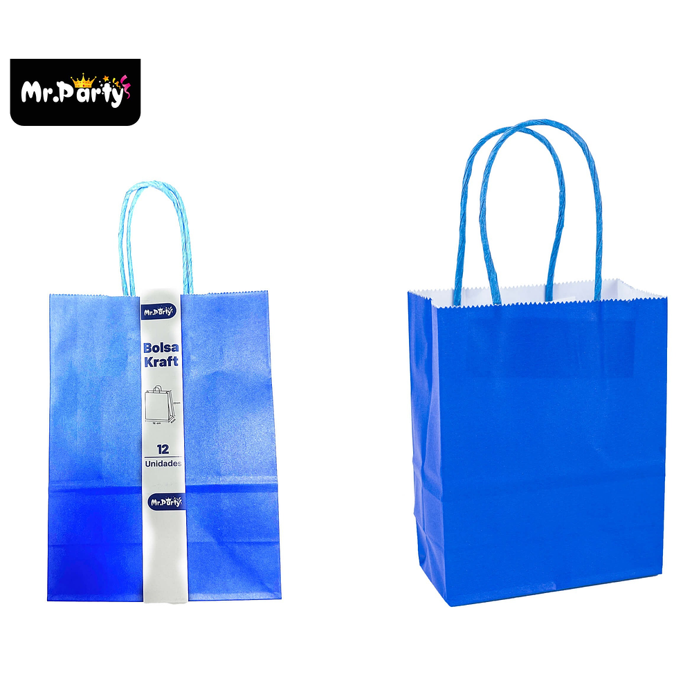 Bolsa de papel kraft mediana azul 21*27*11cm 12pcs