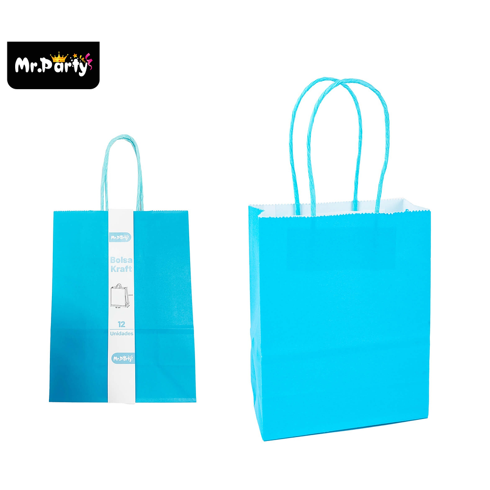 Bolsa de papel kraft mediana celeste 21*27*11cm 12pcs