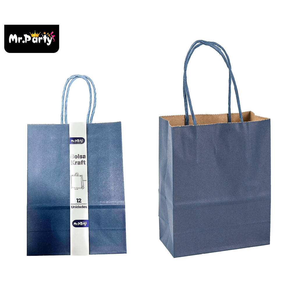 Bolsa de papel kraft mediana azul marino 21*27*11cm 12pcs