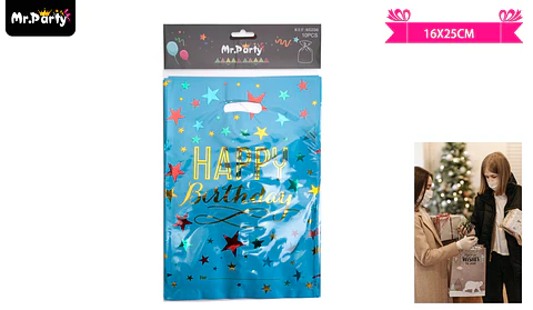 Bolsas metalizadas azul estrella feliz cumpleaños 16*25cm 10pcs